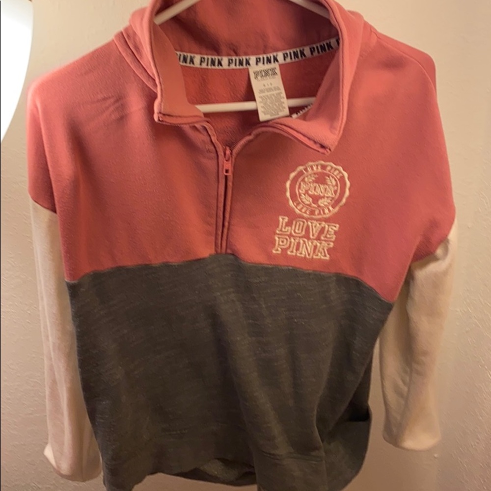 Pink hoodie, collar, half zip up
